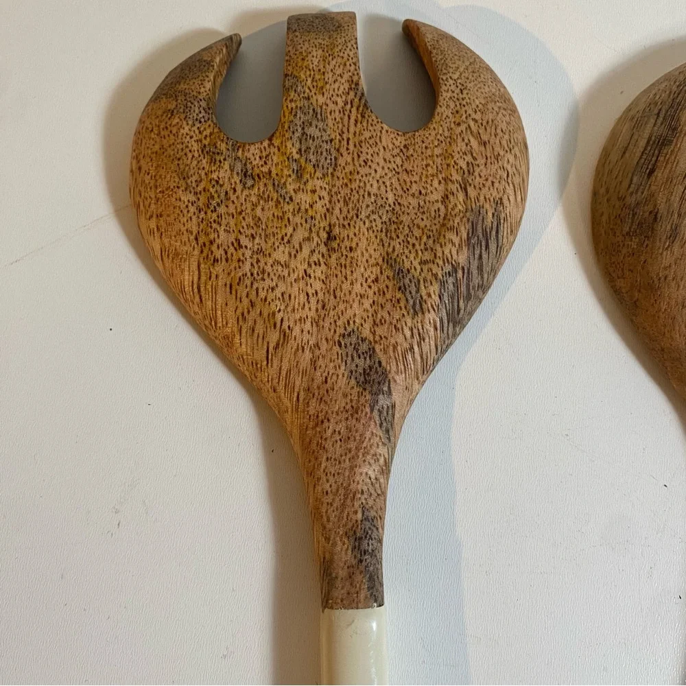 Huck Wood & Wrapped Handles Salad Server Set 12” Length